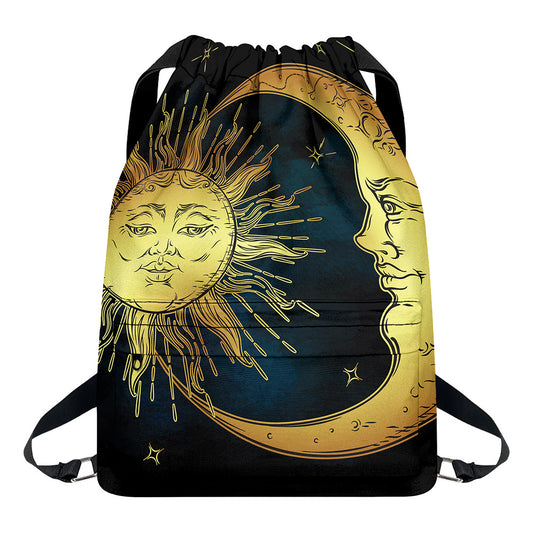 Vintage Sun And Moon Print Drawstring Backpack