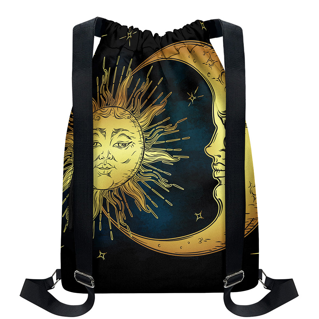 Vintage Sun And Moon Print Drawstring Backpack