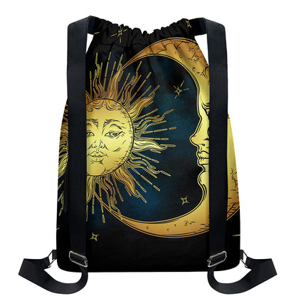 Vintage Sun And Moon Print Drawstring Backpack