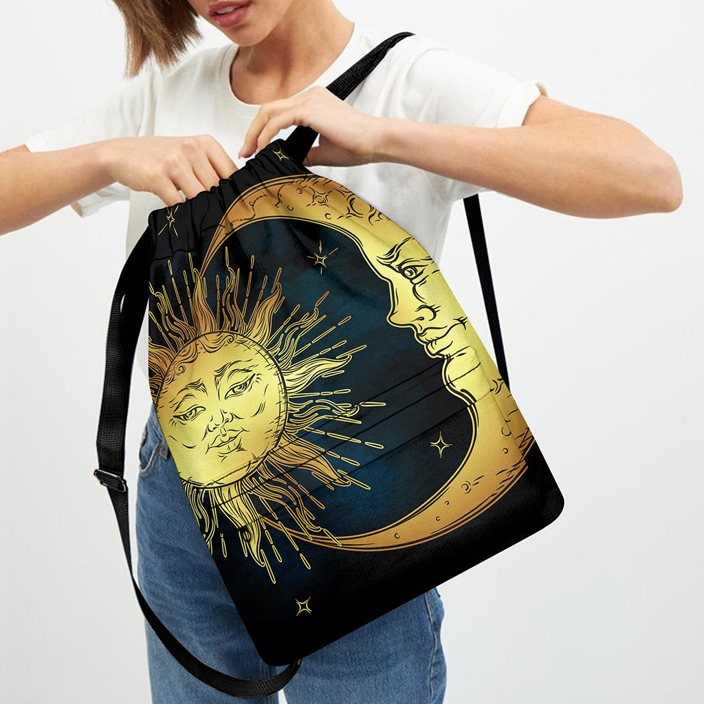 Vintage Sun And Moon Print Drawstring Backpack