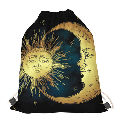 Vintage Sun And Moon Print Drawstring Bag