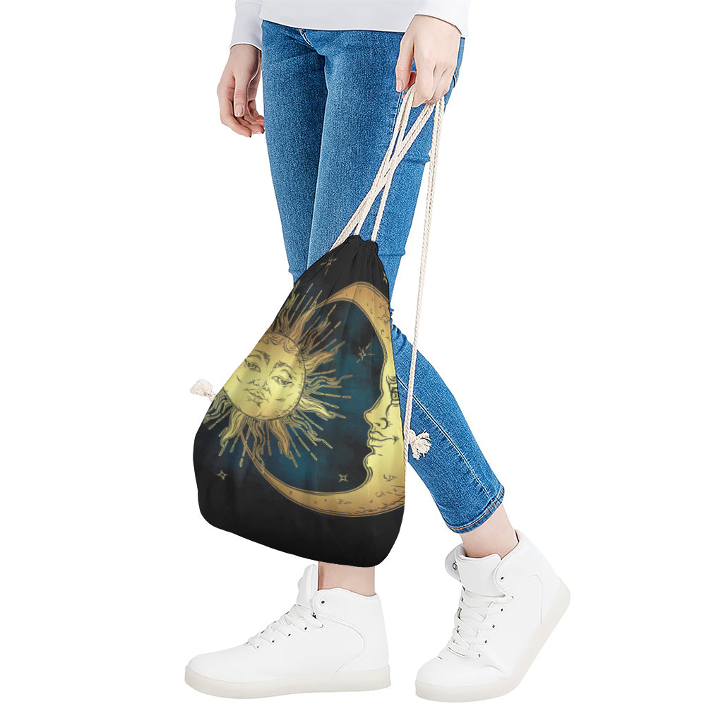 Vintage Sun And Moon Print Drawstring Bag