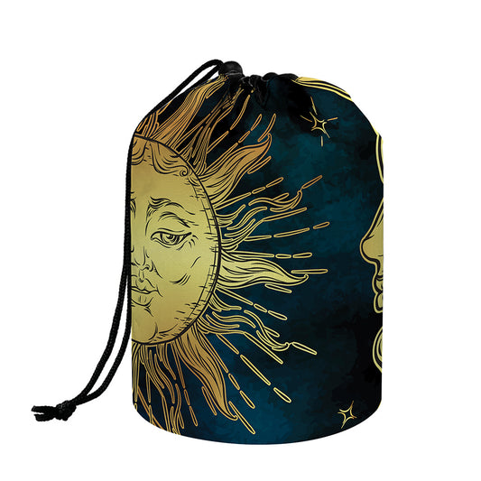 Vintage Sun And Moon Print Drawstring Makeup Bag
