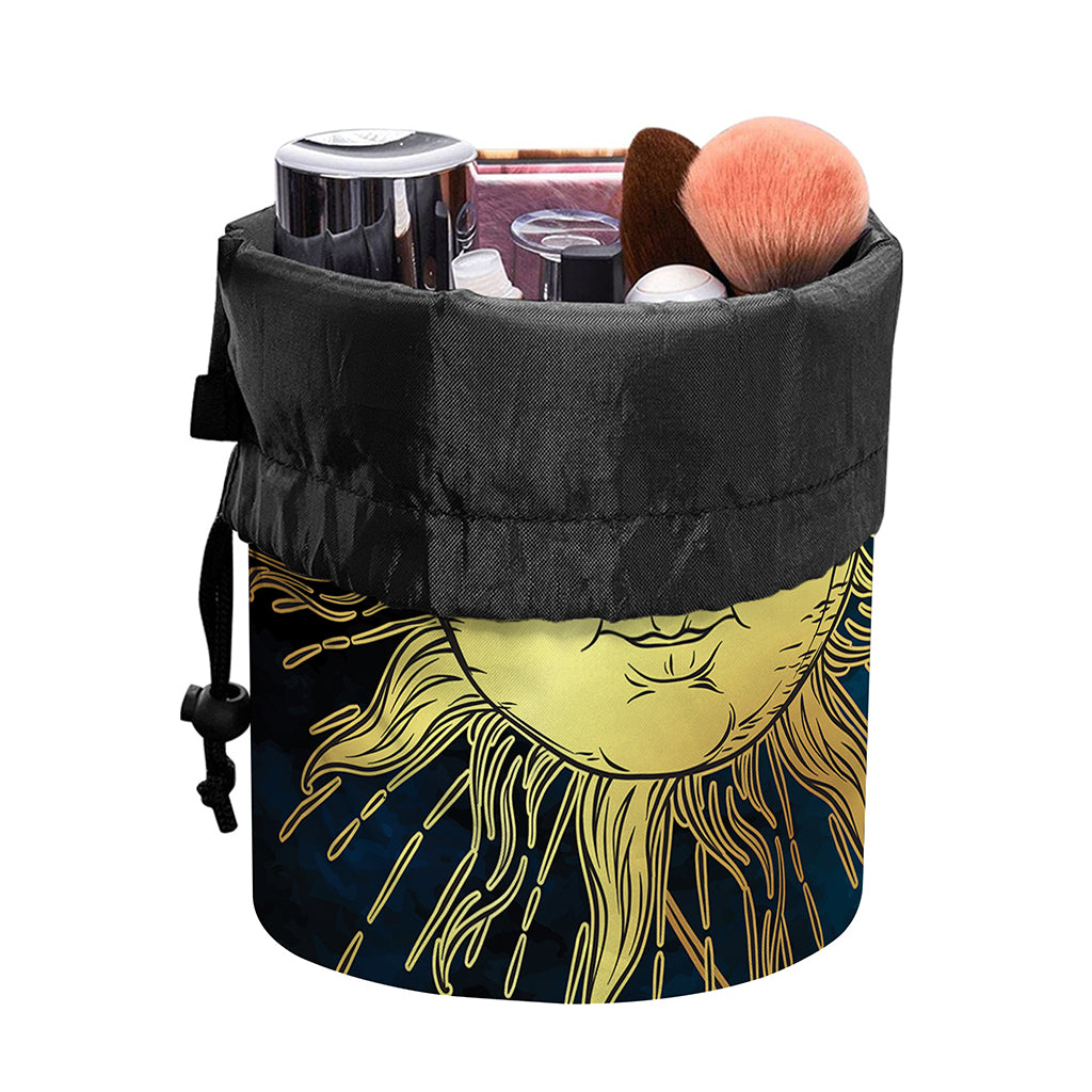 Vintage Sun And Moon Print Drawstring Makeup Bag