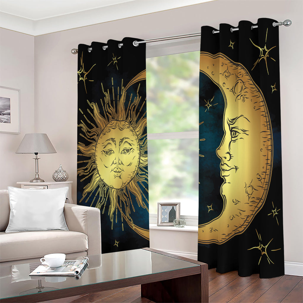 Vintage Sun And Moon Print Extra Wide Grommet Curtains