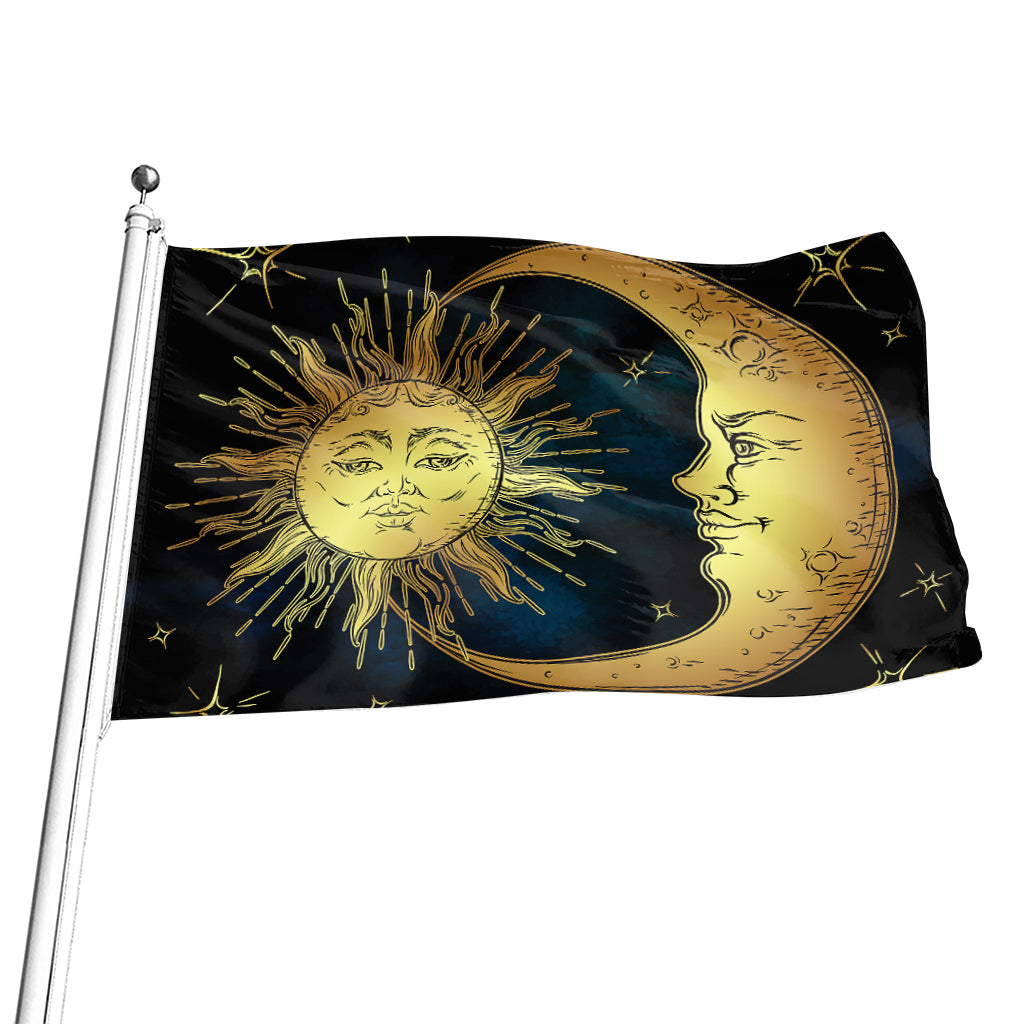 Vintage Sun And Moon Print Flag
