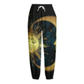 Vintage Sun And Moon Print Fleece Lined Knit Pants
