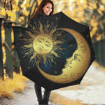 Vintage Sun And Moon Print Foldable Umbrella