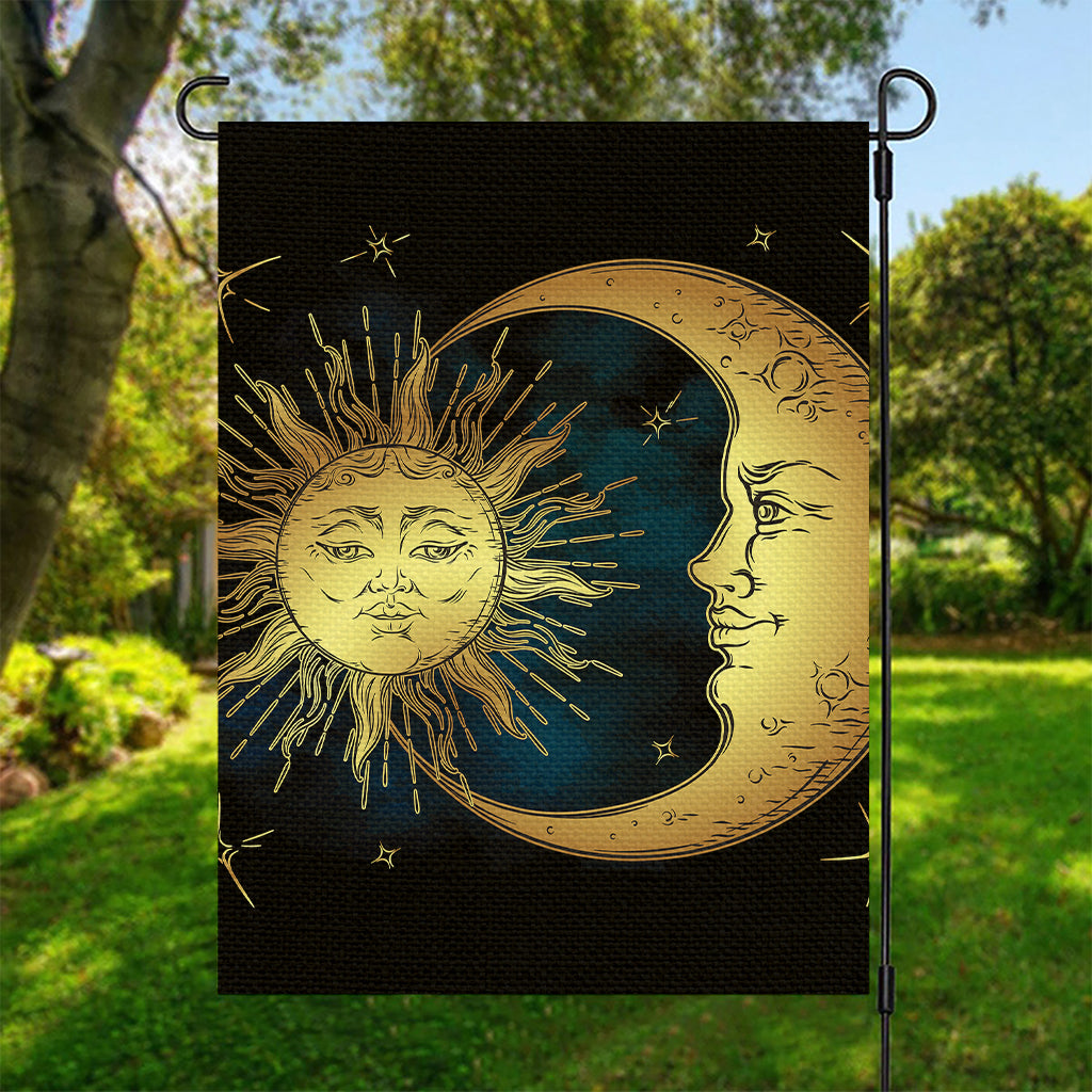Vintage Sun And Moon Print Garden Flag