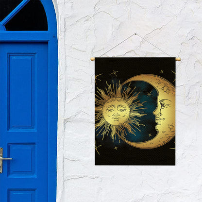 Vintage Sun And Moon Print Garden Flag