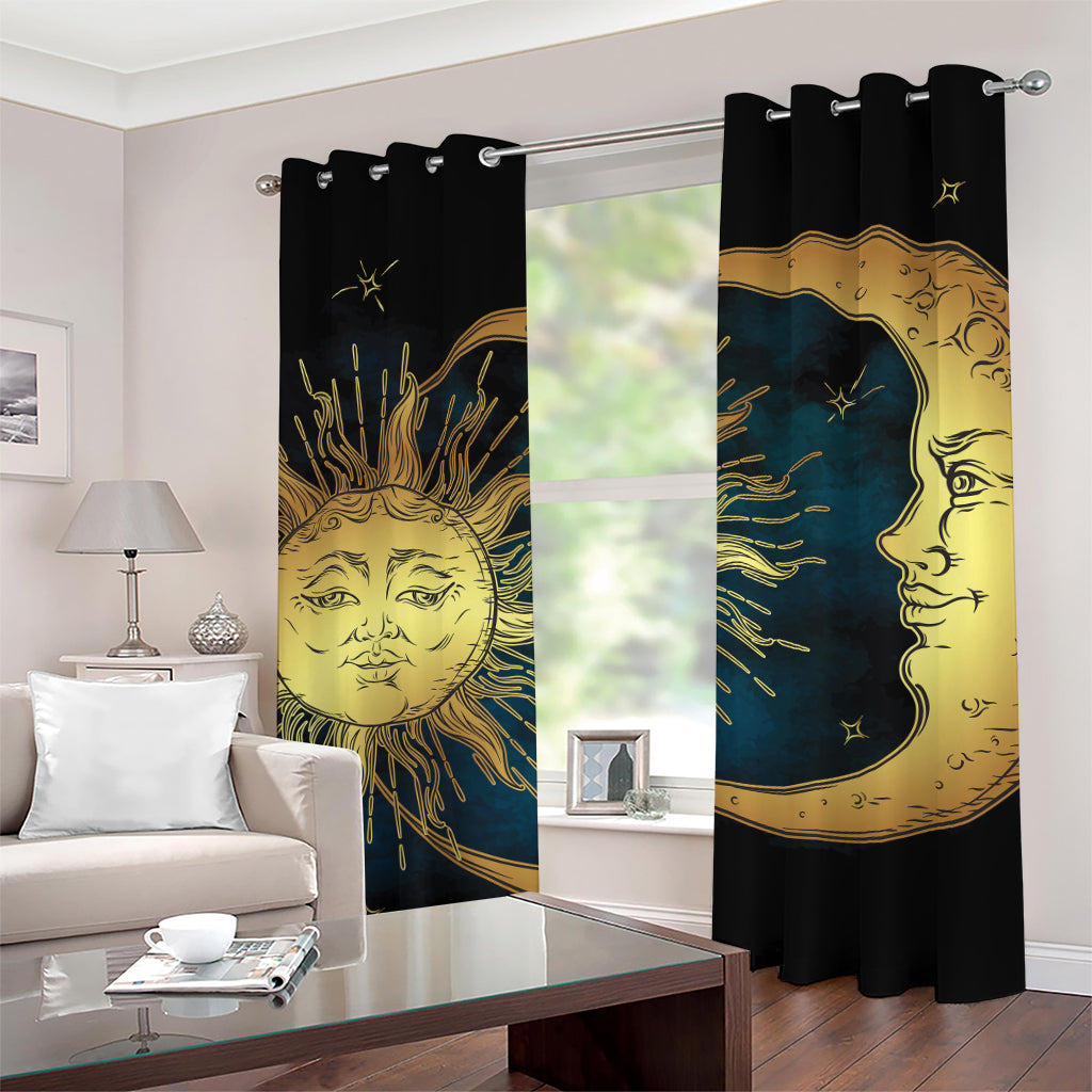 Vintage Sun And Moon Print Grommet Curtains