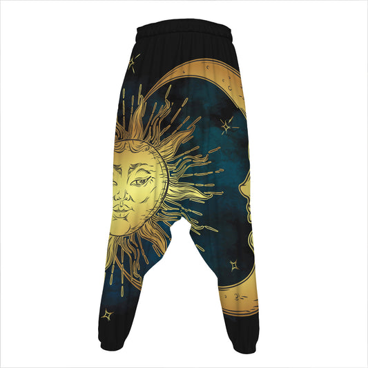 Vintage Sun And Moon Print Hammer Pants