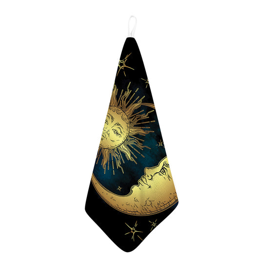 Vintage Sun And Moon Print Hand Towel