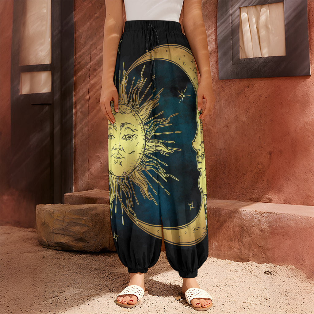 Vintage Sun And Moon Print Harem Pants