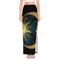 Vintage Sun And Moon Print High Slit Maxi Skirt