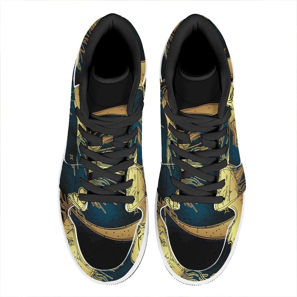 Vintage Sun And Moon Print High Top Leather Sneakers