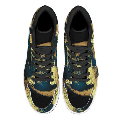 Vintage Sun And Moon Print High Top Leather Sneakers