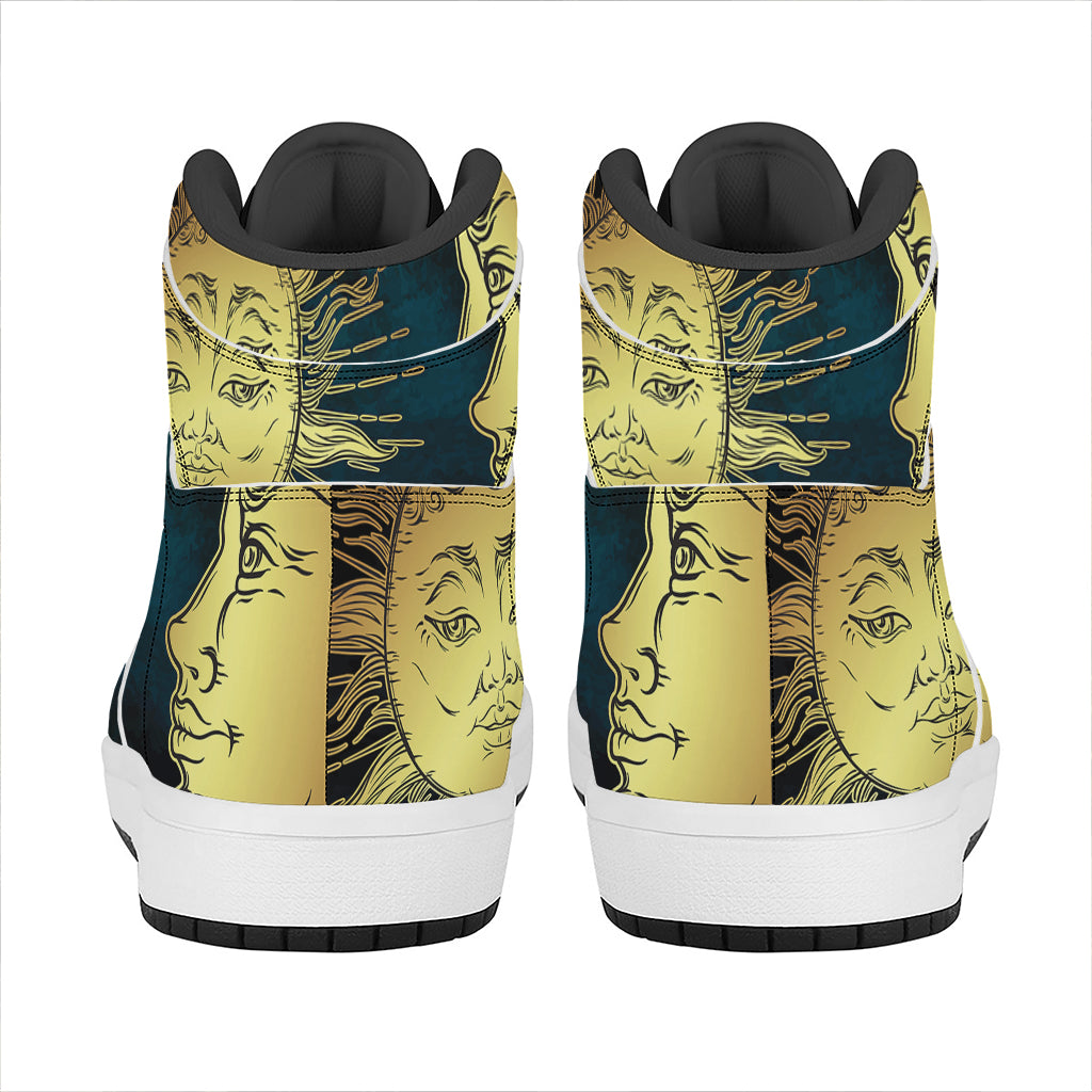 Vintage Sun And Moon Print High Top Leather Sneakers