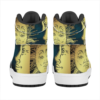 Vintage Sun And Moon Print High Top Leather Sneakers