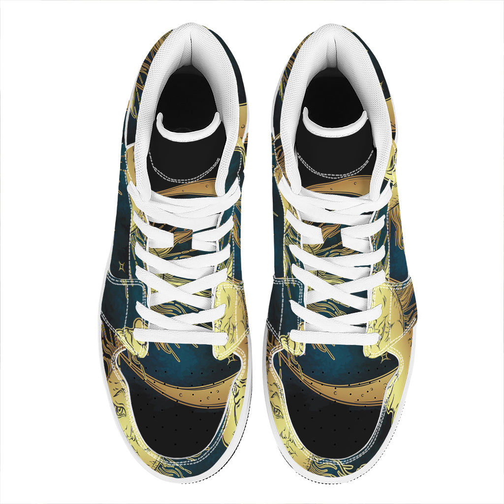 Vintage Sun And Moon Print High Top Leather Sneakers