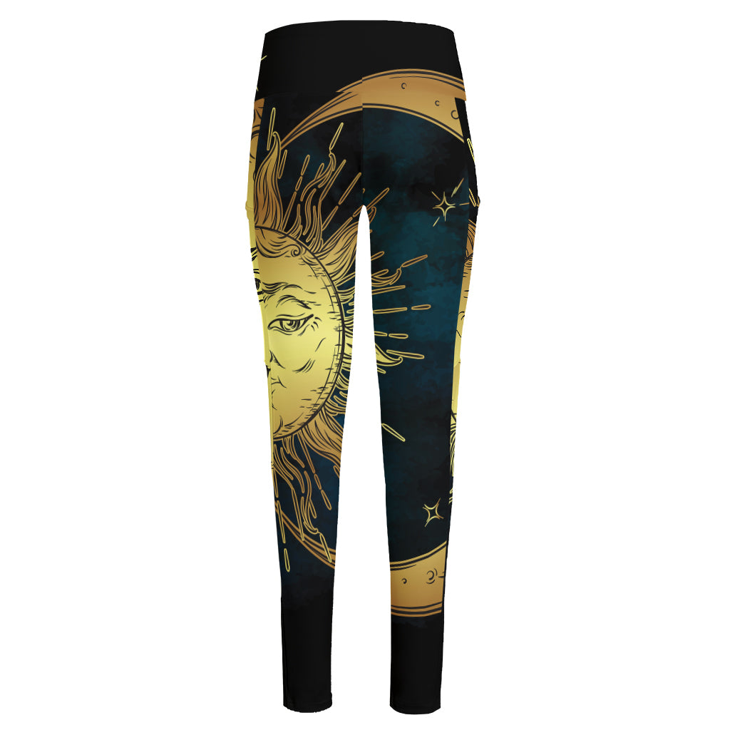 Vintage Sun And Moon Print High-Waisted Pocket Leggings