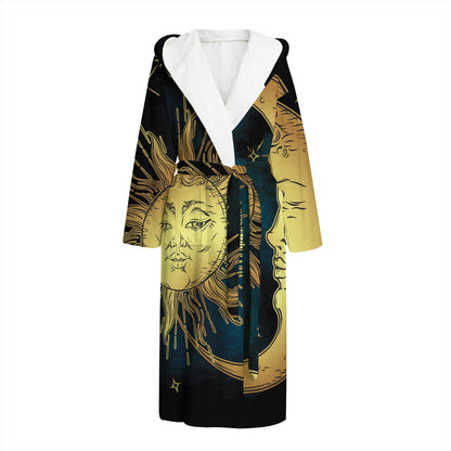 Vintage Sun And Moon Print Hooded Bathrobe