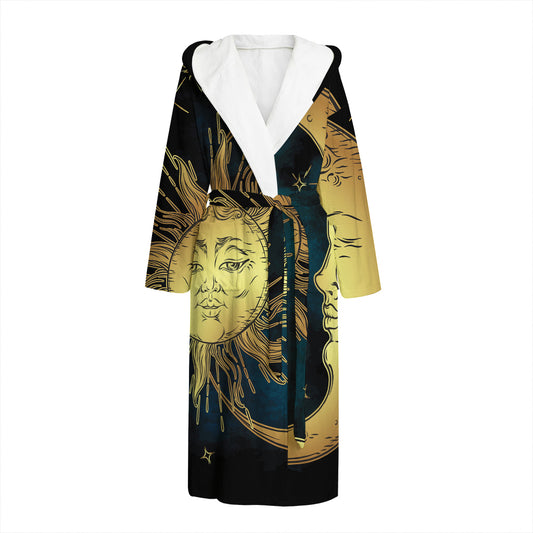 Vintage Sun And Moon Print Hooded Bathrobe
