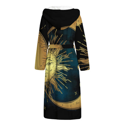 Vintage Sun And Moon Print Hooded Bathrobe