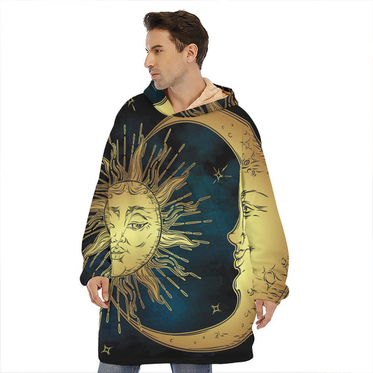Vintage Sun And Moon Print Hoodie Blanket