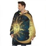 Vintage Sun And Moon Print Hoodie Blanket