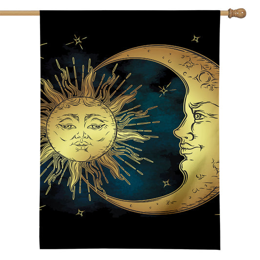 Vintage Sun And Moon Print House Flag