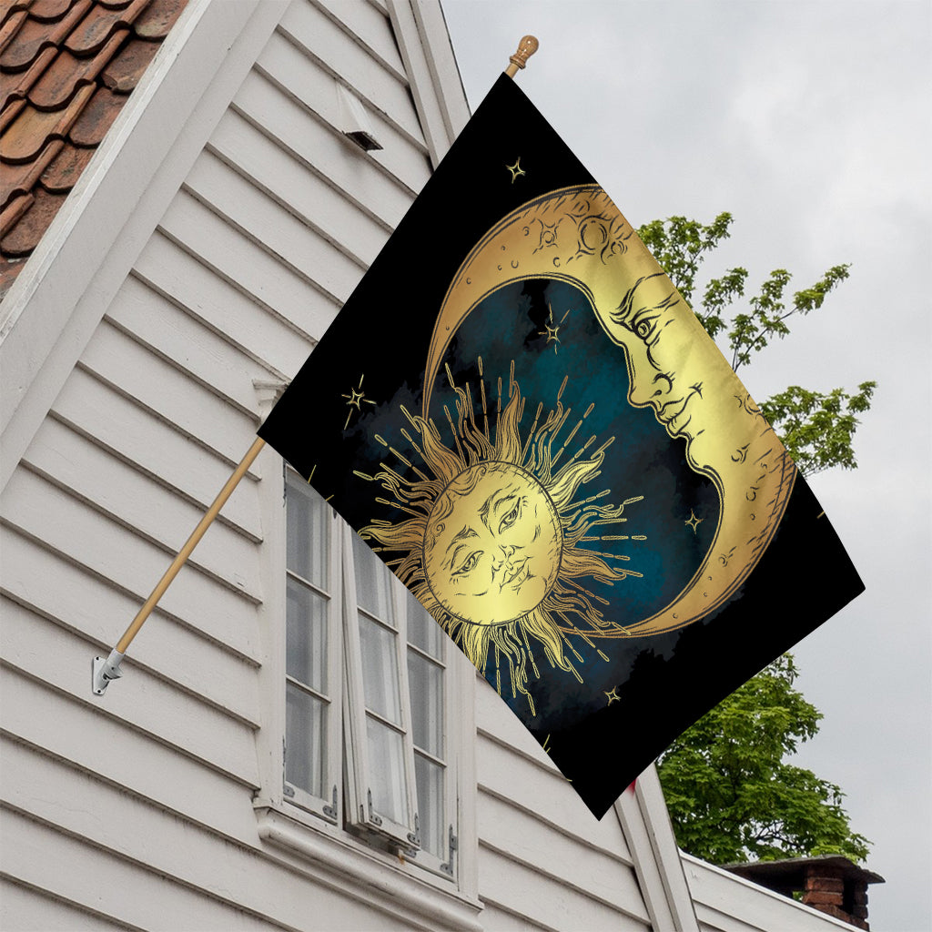 Vintage Sun And Moon Print House Flag