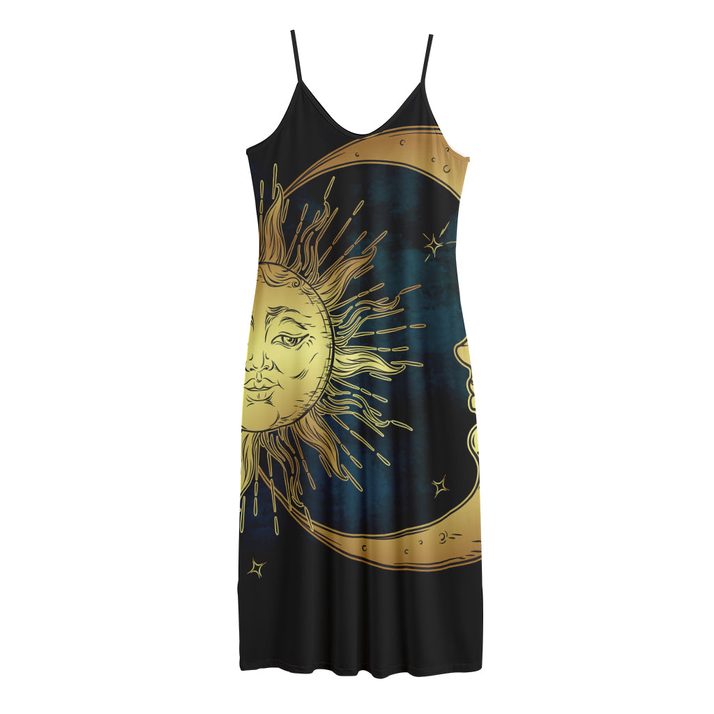 Vintage Sun And Moon Print Jersey Midi Cami Dress