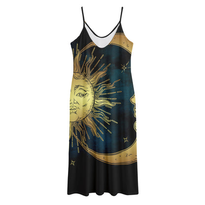 Vintage Sun And Moon Print Jersey Midi Cami Dress