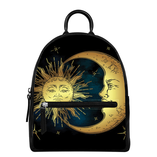 Vintage Sun And Moon Print Leather Backpack