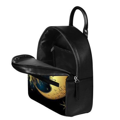 Vintage Sun And Moon Print Leather Backpack