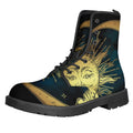Vintage Sun And Moon Print Lace-Up Boots