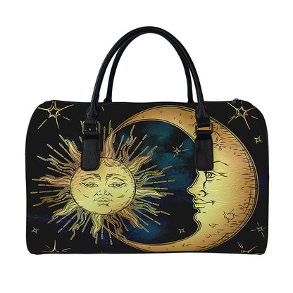 Vintage Sun And Moon Print Leather Duffle Bag