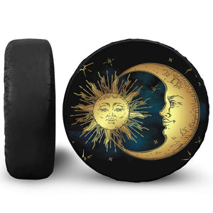 Vintage Sun And Moon Print Leather Spare Tire Cover