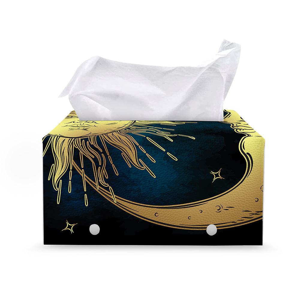 Vintage Sun And Moon Print Leather Tissue Box Cover