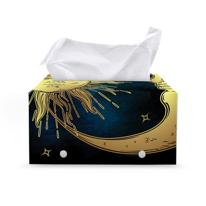 Vintage Sun And Moon Print Leather Tissue Box Cover