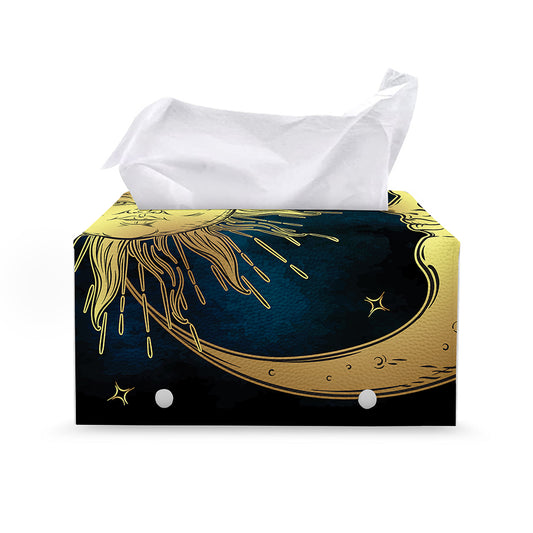 Vintage Sun And Moon Print Leather Tissue Box Cover