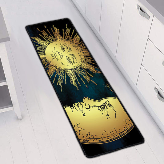 Vintage Sun And Moon Print Long Kitchen Mat