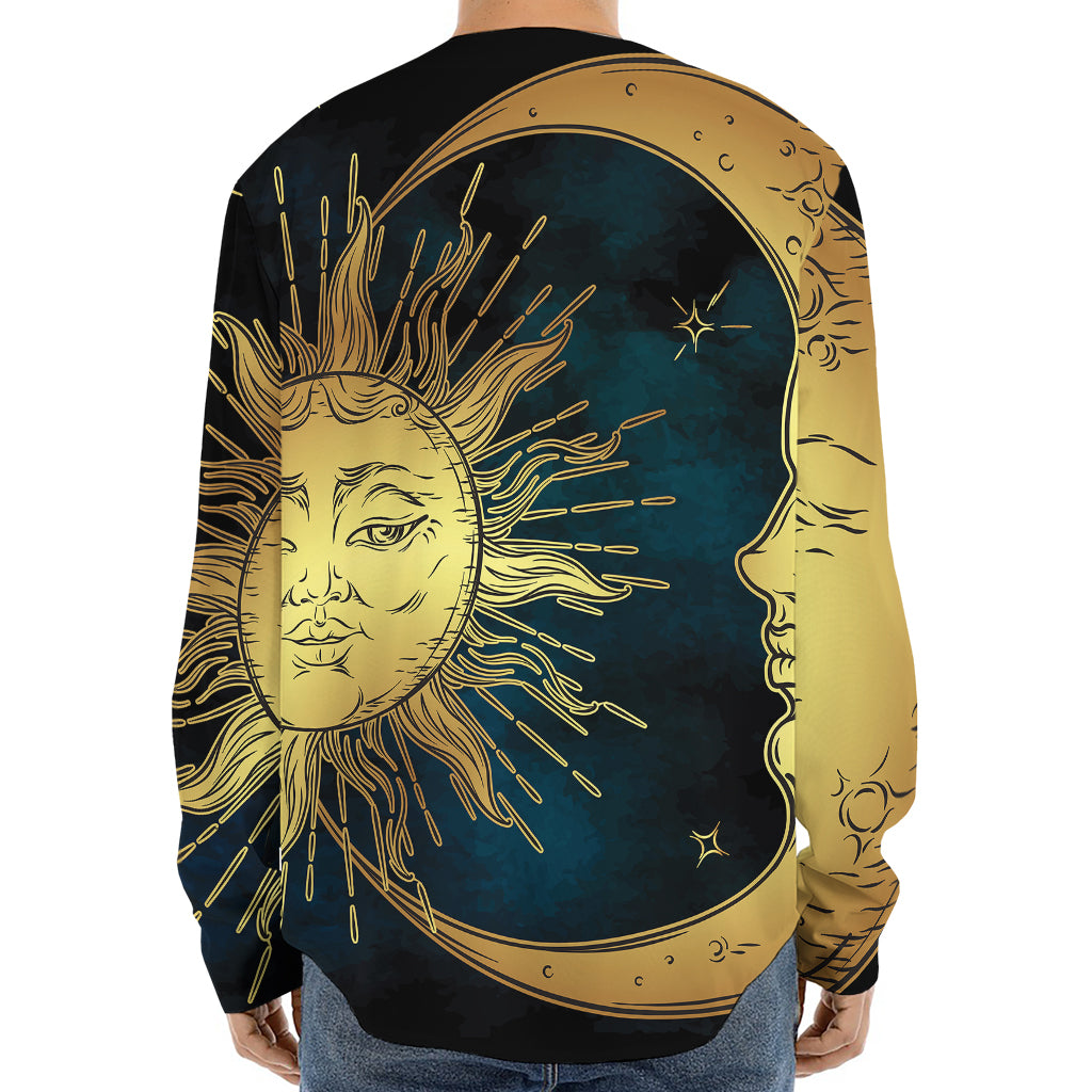 Vintage Sun And Moon Print Long Sleeve Baseball Jersey