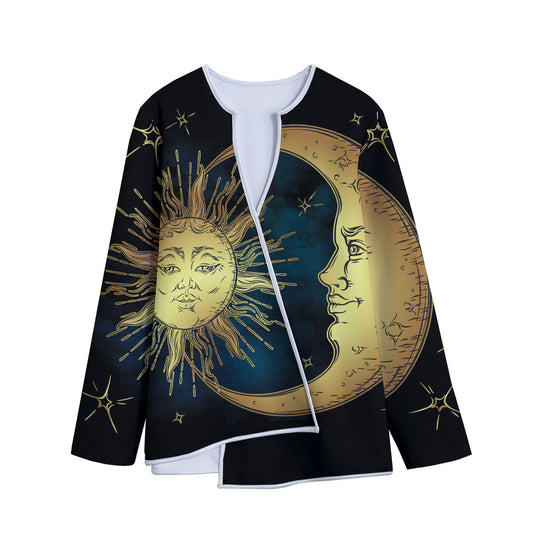 Vintage Sun And Moon Print Long Sleeve Short Coat