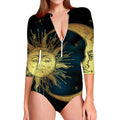 Vintage Sun And Moon Print Long Sleeve Swimsuit