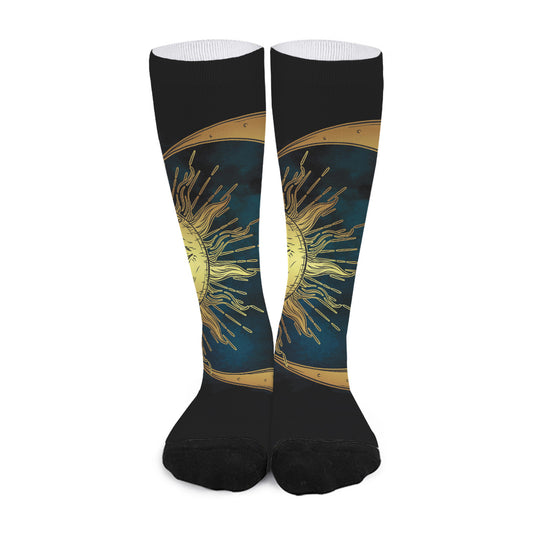 Vintage Sun And Moon Print Long Socks