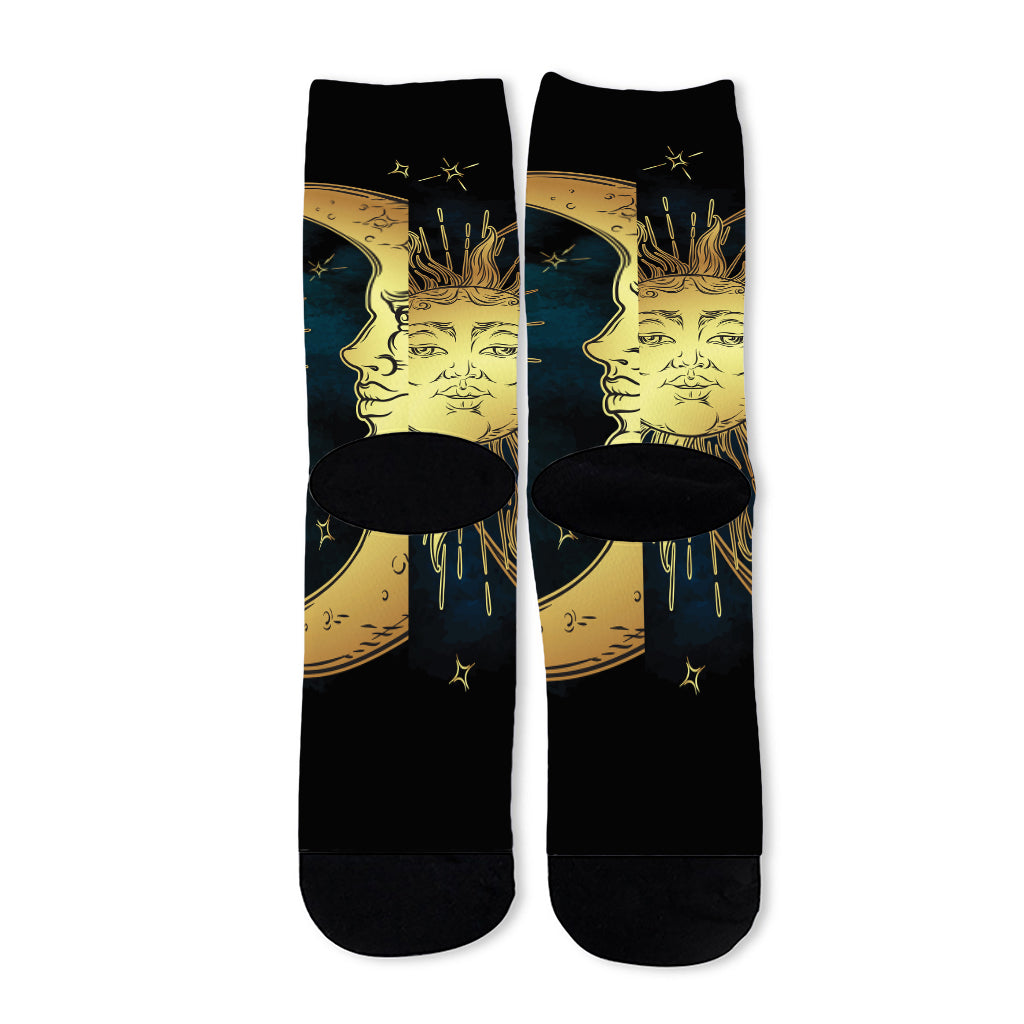 Vintage Sun And Moon Print Long Socks