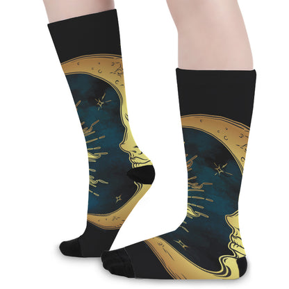 Vintage Sun And Moon Print Long Socks