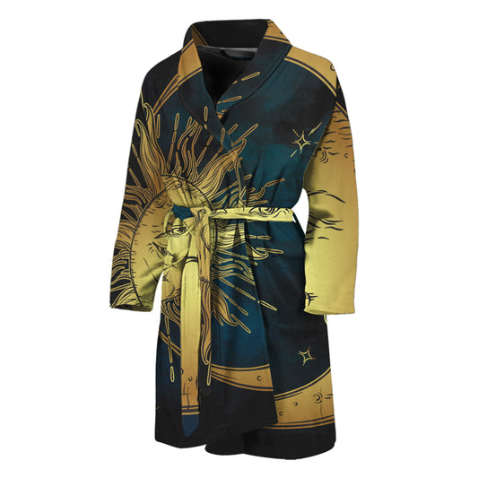 Vintage Sun And Moon Print Men's Bathrobe